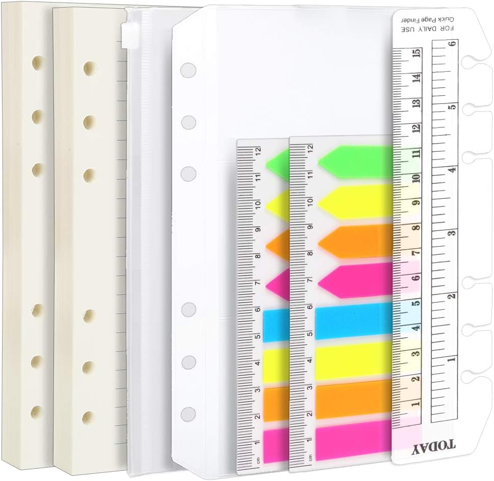 2 Pack A6 Refill Paper, 80 Sheets/Pack, 2Pcs Binder Pockets