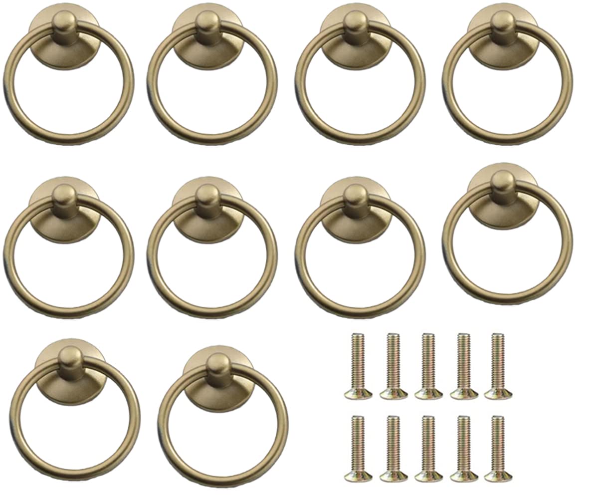 YKKJ Pack of 10 Zinc Alloy Door Knobs Ring with Screw for Kitchen Bedroom Furniture Decoration (Gold)