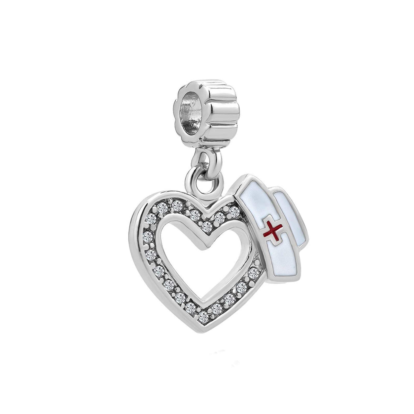Nurse Cap Love Heart Dangle Charm Compatible with Pandora Charm Bracelet Career Women Jewellery Wife Birthday Anniversary Mothers Day