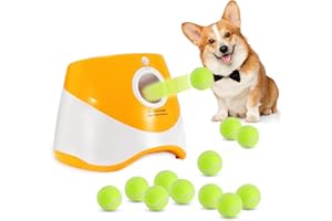 YXX-TECH Automatic Dog Ball Thrower Launcher with 12 PCS Tennis Balls,Thrower Distance 10-30ft, Interactive Dog Fetch Machine Toy for Small Dogs (Yellow Dog Ball Launcher)