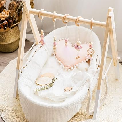 Mamimami Home Baby Wooden Gym Portique Bebe Bois Avec 5 Jouets De Dentition En Bois Cadre D Activite Pour Gymnase Barre De Suspension Cadeau De Naissance Rose Amazon Fr Bebes Puericulture