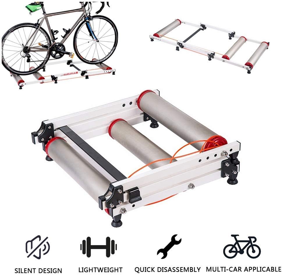KFMJF Indoor Retractable Bicycle Rollers - Bike Trainer Stand - Adjustable Indoor Fitness Cycling Parabolic Training Roller Bike Trainer