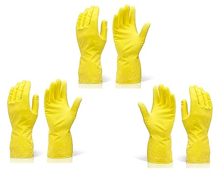 Rubber Hand Gloves Reusable Washing Cleaning Kitchen Garden (Color May Vary)