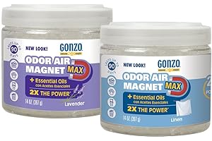 GONZO NATURAL MAGIC Gonzo Odor Air Magnet Max Gel Odor Eliminator (2 PACK) For Car, Closet, Trash & Pet Areas, Smoke Odors - Lavender and Linen Scent, 14 oz Jars, Blue