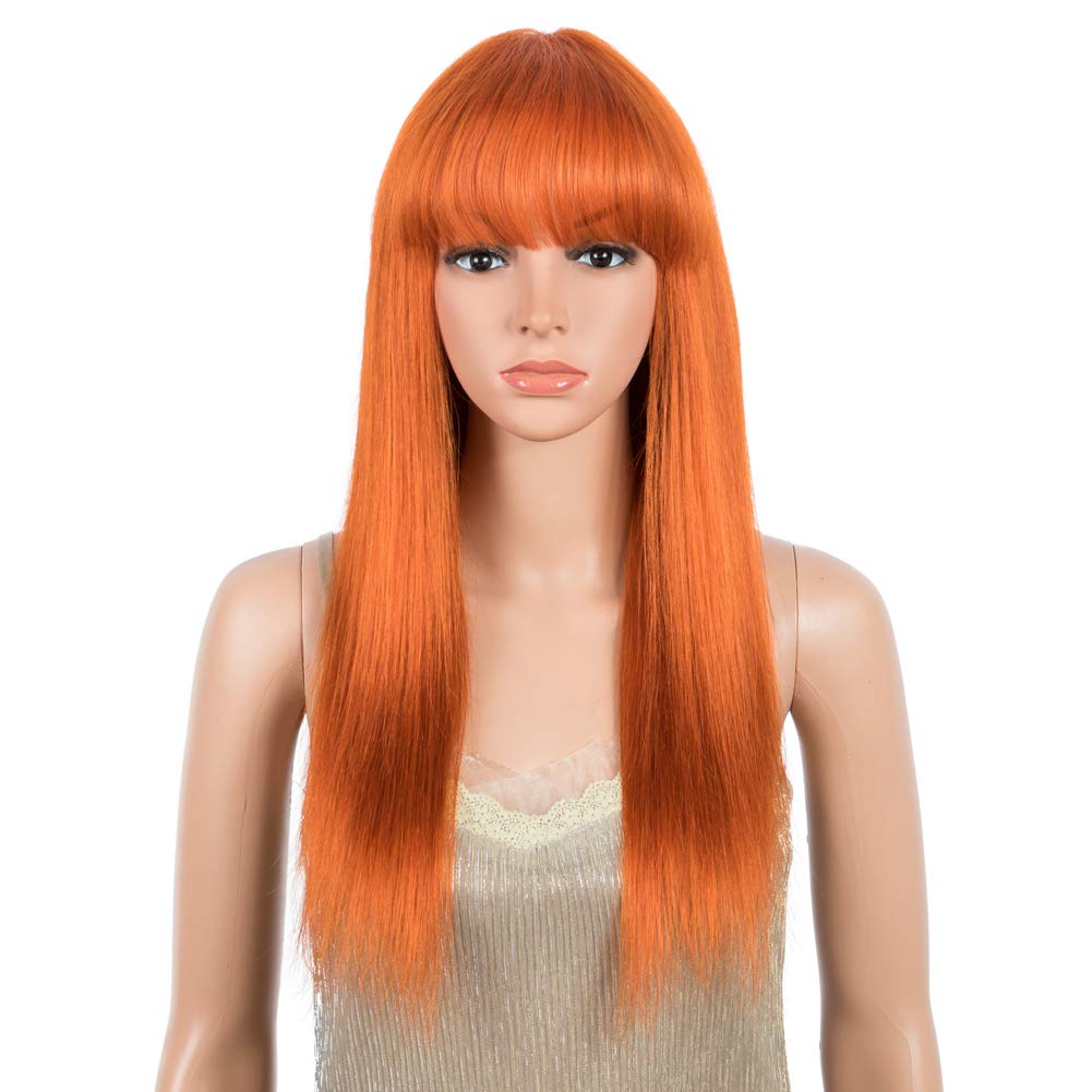 DÉBUT Human Hair Wigs for Black Women Straight Wigs with Bangs 10A Unprocessed Brazilian Virgin Remy Hair 150% Density (20 Inch, S ORANGE)