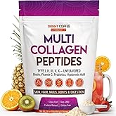Multi Collagen Peptides Powder – Unflavored, Grass-Fed, Types I, II, III, V, X – with Biotin, Hyaluronic Acid, Probiotics & Vitamin C – Supports Hair, Skin, Nails & Joints – Non-GMO – 41 Servings