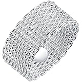 LWLH Jewelry Womens 925 Sterling Silver Plated Fashion Weave Braided Mesh Korean Style Ring Wedding Band Szie 9