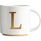 COLLECTIVE HOME - Monogram Ceramic Mugs, 15 oz Golden Initial Coffee Cups, Elegant Alphabet Tea Mugs, Elegant Personalized Mug with Gift Box, Unique Mug with Double Side Capital Letter (L)