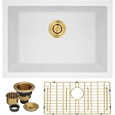 23 Inch White Granite Composite Undermount Kitchen Sink | Quartz stone Material, 23" x 18" x 9" Deep Single Bowl Kitchen Sink with Accessories ,Cutting Template and Mounting Clips