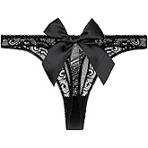 OYOANGLE Women's Bow Sheer G-Strings Low Rise Thong Panties Underwear