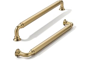 khtumeware 2-Pack Brushed Brass Heavy-Duty Solid Cabinet Pulls, 8 Inch (203mm) Hole Center, Satin Gold Drawer Pulls, Cabinet Hardware, Suitable for Kitchen Cabinets, Bathrooms and Dressers