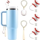 U. EHome 3PCS Straw Cover for Stanley Cup 30&40 Oz 10mm Silicone Straw Topper Protector Lid with 2PCS 3D Personalized Baseball Charm Accessories