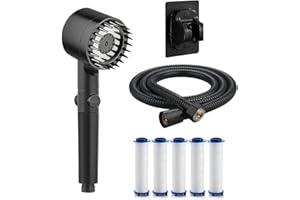 Drivse Turbo Ion Drops Filtered Shower Head with 59" Stainless Steel Hose, 5 Filter Cartridge and Angle-Adjustable Bracket, 4