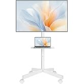 BONTEC Rolling TV Stand with Tilt,Mobile TV Stand Wheels for 23&ndash;65 Inch TVs | Portable TV Cart with Adjustable Shelf for Living Room, Bedroom, Outdoor TV Stand Holds 88 lbs, Max VESA 400x400mm, White