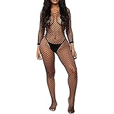 Walang Lip Women's Sexy Mesh BodyStocking Fishnet Lingerie Long Sleeve Bodysuits One Piece Jumpsuit Underwear Nightwear