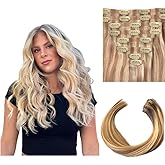 Envie Me Luxury Hair Extensions Remy Cuticle Intact Doube Drawn Real Human Hair Straight Hair Seamless Invisible Clip In Hair Extensions #18/60 Light Brown with Light Blonde Mix 110g 20 inch 8 pcs
