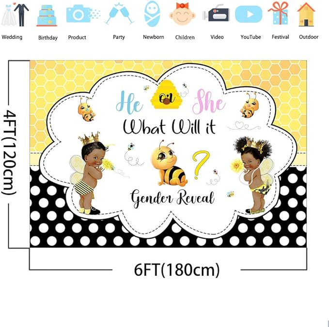 6x4 Mocsicka 6x4ft Bee Gender Reveal Party Backdrop What Will It Bee Bumble Photo Background Vinyl He Or She Gender Reveal Party Backdrops Photo Backgrounds Accessories Supplies Giaxesubaru Vn