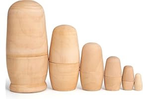 Koogel 6 Set Unpainted Nesting Dolls for Kids, Blank Nesting Dolls Wooden Matryoshka for Parent Child Activities Birthday Gift DIY Enthusiasts