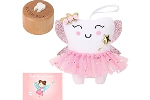 SQIMZAR Tooth Fairy Pillow,Tooth Fairy Plush Dolls Gifts for Girls with Pocket and Glittering Wings,Kit Includes a Plush Doll,Box and Certificate