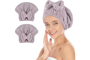 SUNLAND Hair Drying Caps with Bow Knot 2 Pack Ultra Absorbent Hair Turban Drying Towels Fast Drying Hair Wrap Hair Shower Cap