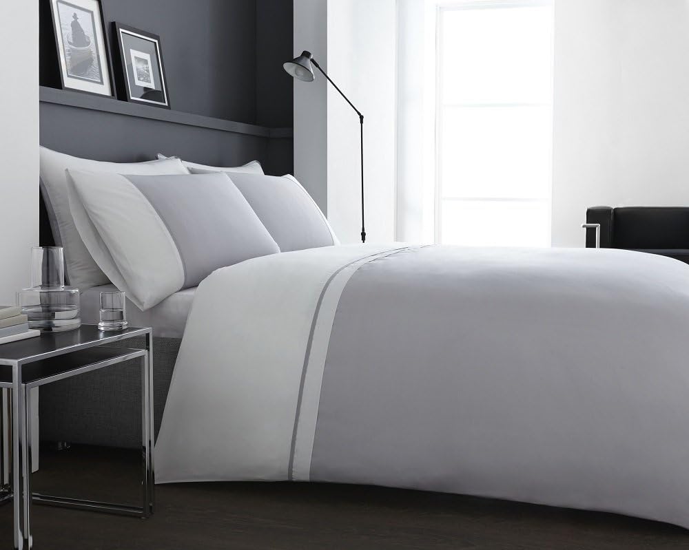 Sorrento 200 Thread Count Cotton Rich Duvet Set (Grey/White) (Single 135 x 200cm)