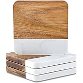 LiWiBet Acacia Wood Marble Coasters for Drinks Set of 4, Square Non-Slip Wooden Stone Coaster Coffee Table Accessories Manly Coaster for Men Coffee Table, Bar, Office - Rustic Modern Style