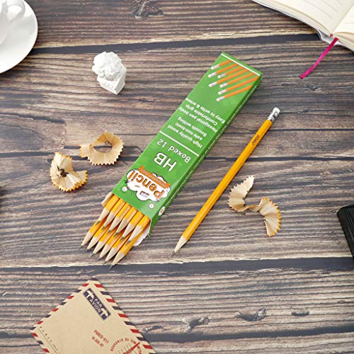 #2 HB Wood-cased Pencils with Eraser Tops, 12 Pack Beginner Graphite Pencils, Yellow Un-sharpened Pencils, Smooth Writing for Exams, School, Office, Drawing and Sketching