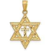Jewels By Lux 14K Yellow Gold Diamond-Cut Star of David w/Cross Pendant