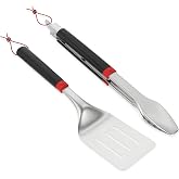 Weber&reg; Value Tools Spatula &amp; Tongs Set of 2 &ndash; Stainless Steel | Weber&reg; BBQ Spatula and Locking Tongs with Comfortable Grip and Hanging Loops, Dishwasher Safe - Grill Accessory Kit