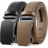 DOOPAI Men's 2 Pack Ratchet Dress Belt - Adjustable 1 3/8" Genuine Leather, Size Length Can Be Cut, With Gift Box