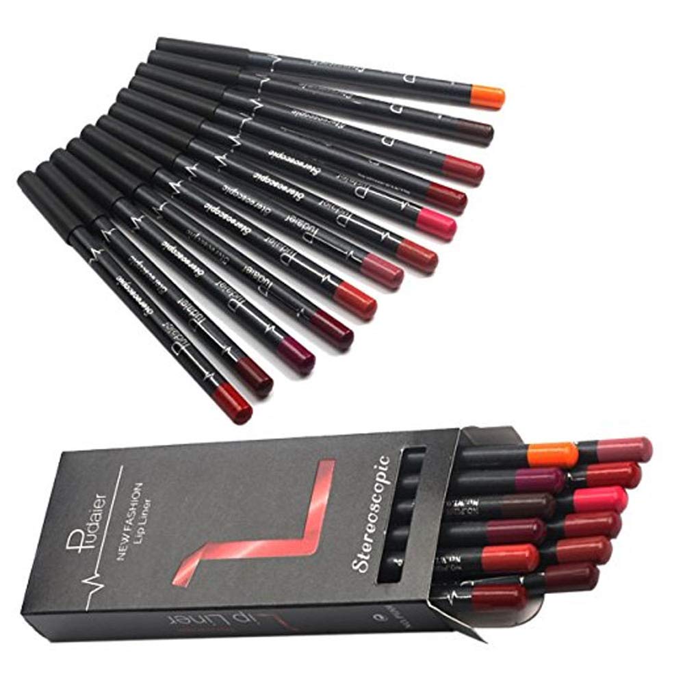12 Colors Matte Lip Liner Set, High Pigmented Silky Smooth Lip Liner Pencil, Waterproof Long Lasting Lip Contour Lipliner (12 Colors)