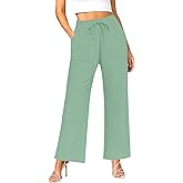 NILOUFO Women Wide Leg Pants Drawstring Elastic High Waisted Palazzo Casual Trousers with Pockets Lounge Comfy
