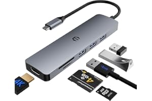 USB C HUB, TOTU 6 in 1 Docking Station USB C Adapter with 4K HDMI, 3 USB 3.0 Up to 5Gbps, SD&TF Card Slot, Compatible for USB C Laptops and Other Type C Devices