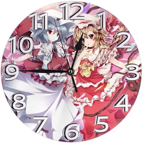 Amazon フレームなしの円形の壁時計東方project フランドール スカーレットミュート掛け時計屋内壁の装飾デスクトップジュエリークリエイティブクロック直径25cm 新しい 置き時計 掛け時計 オンライン通販