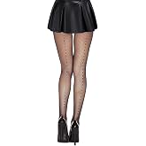 Abberrki Womens Sexy Back Seam Fishnet Tights Sparkle Fishnet Stockings with Rhinestone Backseam