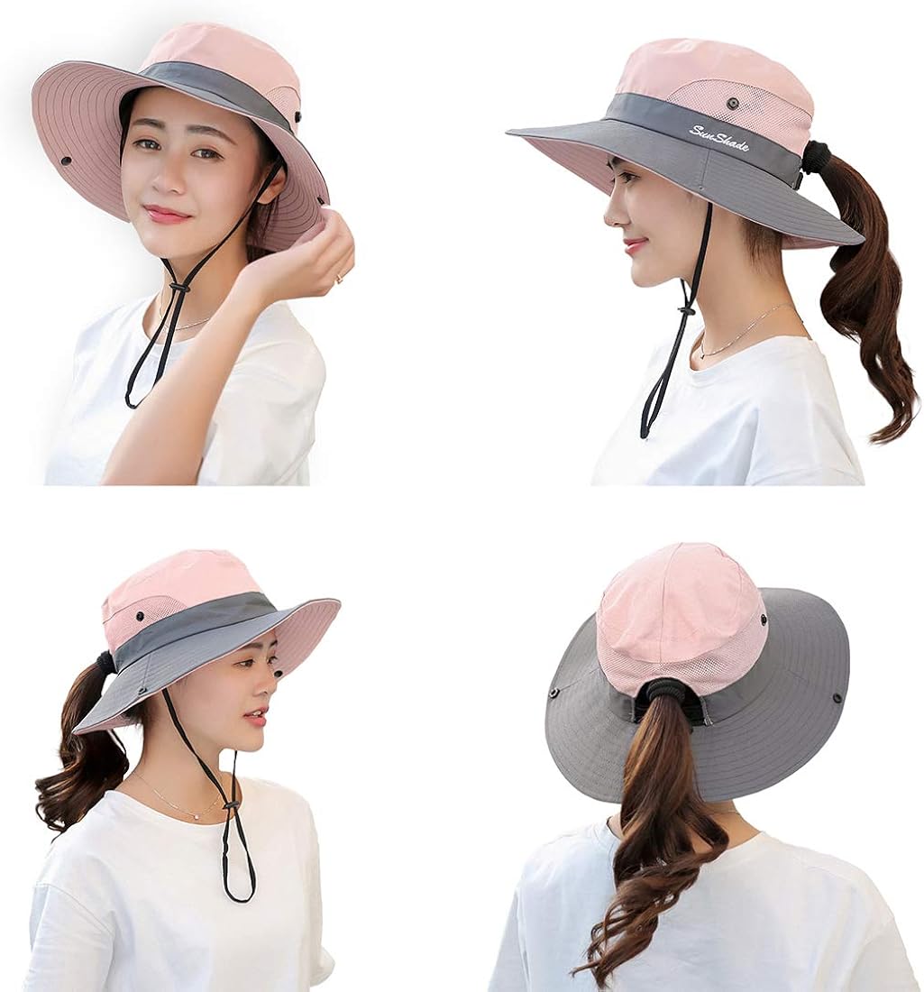 WITERY Women's Sun Hats UPF 50+ Ladies Wide Brim Sun Hat with Back Hole for Pony Tail Adjustable for Big Heads UV Protection Hats Breathable Packable Bucket Hat with Chin String(Pink) - Image 4