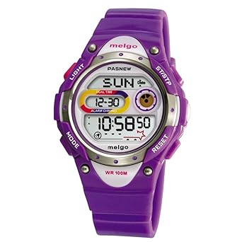 Pasnew LED Waterproof 100m Sports Digital Watch for Children Girls Boys Purple