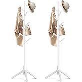 Aliphon Wooden Coat Rack Stand, Freestanding Coat Rack with 8 Hooks, 3 Adjustable Size Coat Tree for Hats, Coats, Scarves bag