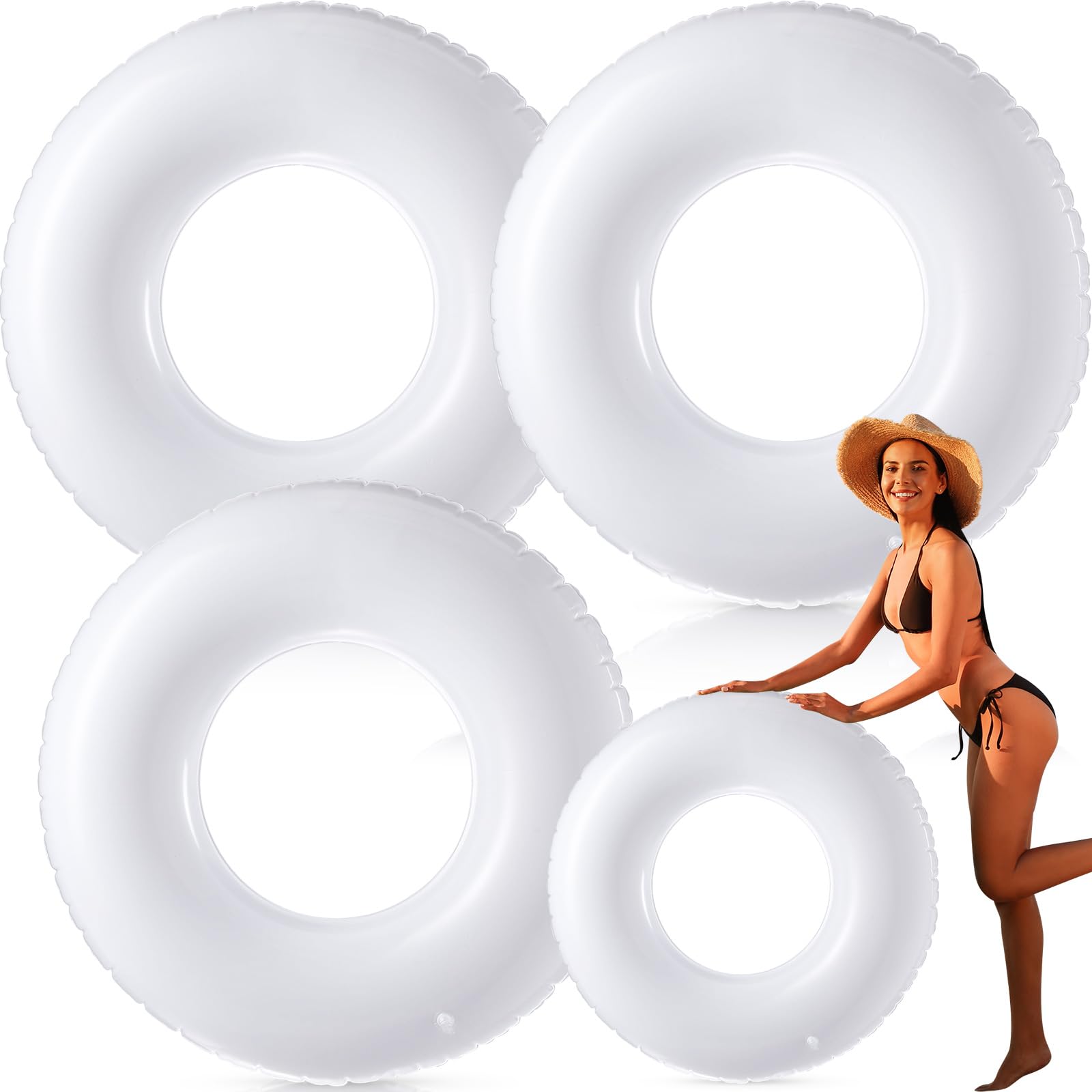 Photo 1 of Gemscream 1 Pc Jumbo Inflatable Pool Float 47.24 Inches Swimming Ring Pool Floats White Inflatable Float Tube for Adult Summer Vacation Beach River Bachelorette Wedding Party Supplies (White)
