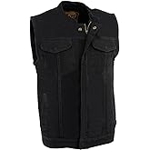 Milwaukee Leather MDM3000 Men's 'Brute' Concealed Snap Black Denim Club Style Vest w/Hidden Zipper