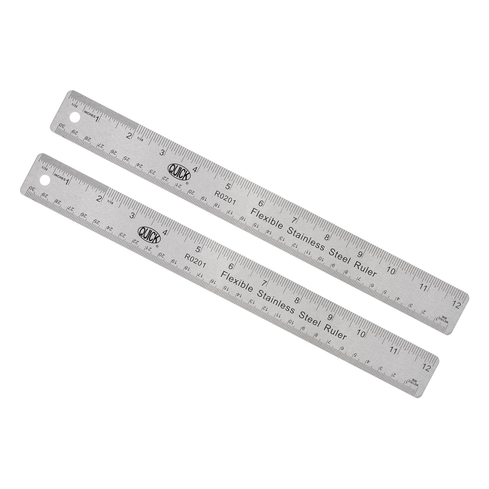 Kozelo 2pcs Stainless Steel Ruler - [30cm/12 Inch] Double-Scale Metal Measuring Tools with Non-Skid Backing for Architectural Design Use