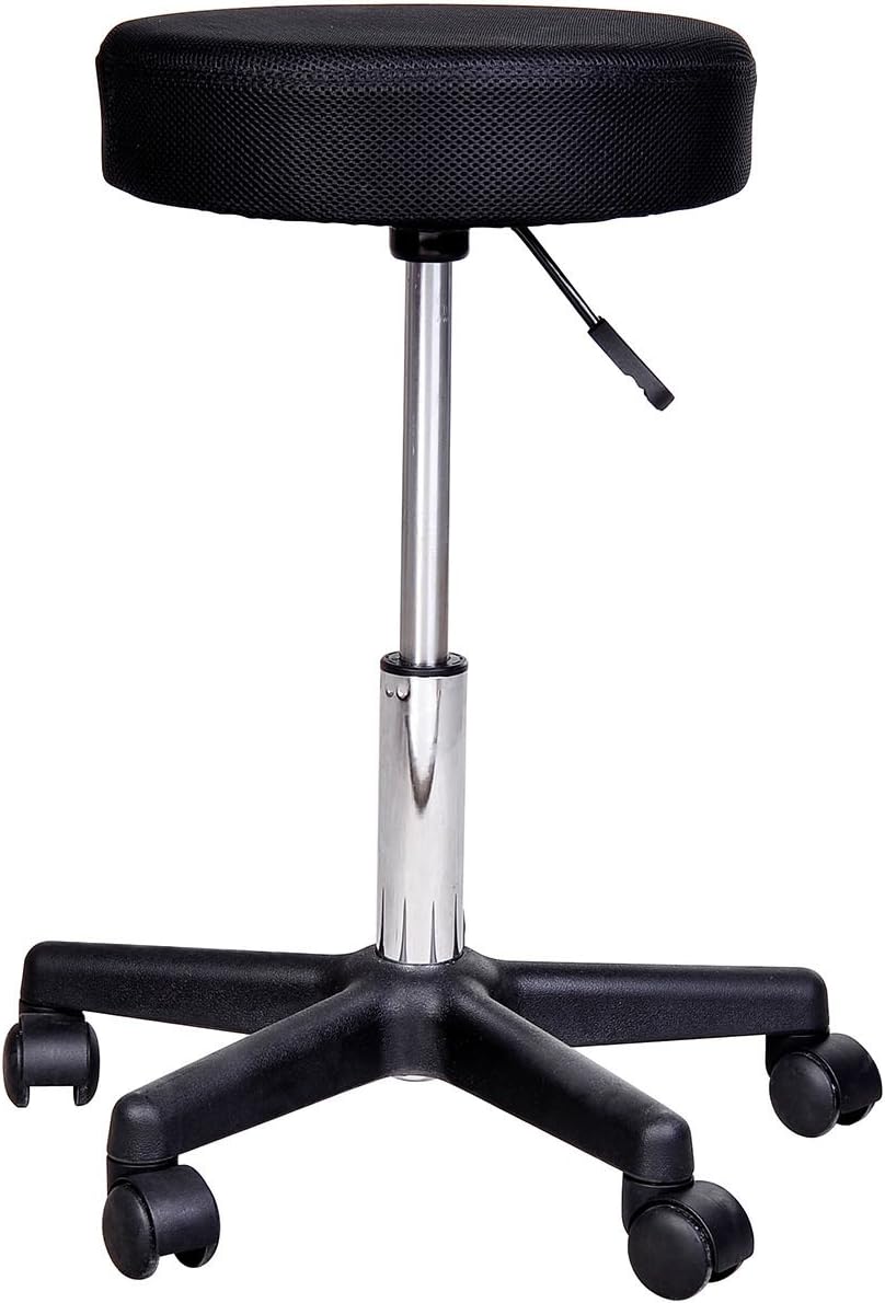HOMCOM Hydraulic Swivel Salon Spa Stool Height Adjustable Facial Massage Tattoo with 3 Changeable Seat Covers, Black