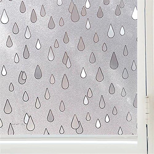 Fofon Decorative Window Film No Glue Frosted Privacy Static Self-Adhesive Cling Stained Glass Window Films 35.5-by-78.7-Inch (Water droplets)