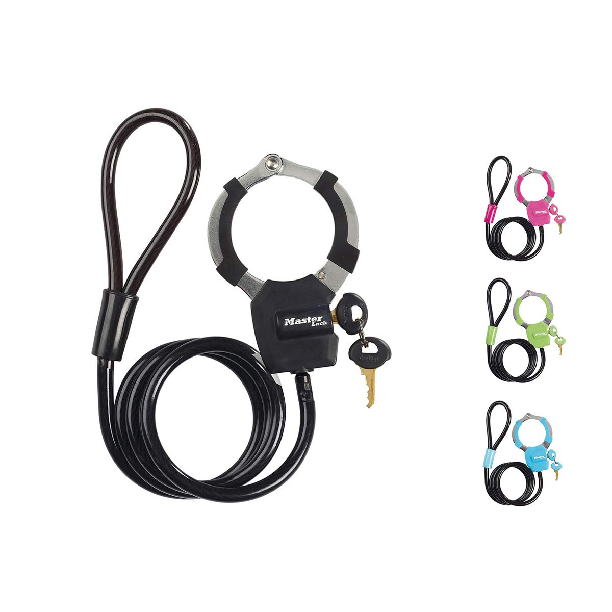 Master Lock 8275EURDPRO Keyed Cable Lock with Cuff [Random Color] 8275EURDPRO-Best Used for Electric Scooter, Bike, Sport Equipment, 1 x Black/Blue/Green/Pink