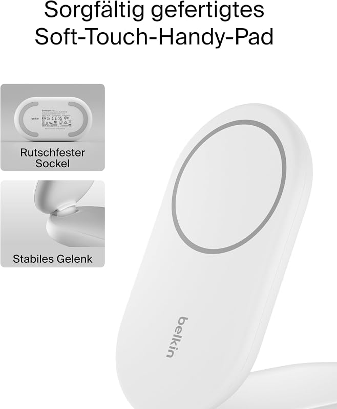 BoostCharge 2-in-1 magnetisches einklappbares Ladegerät Qi2, MagSafe-kompatibles 15 W, Schnellladegerät für Apple iPhone 17, Air, Pixelsnap, induktive Ladestation, inklusive Netzteil - Schwarz