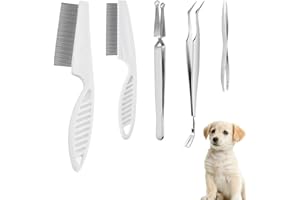 VEINARDYL 6 pcs Tick Removal Tool kit for Pets, 3 Stainless Steel Tick Tweezers with Storage Pouch and 2 Tick Comb Grooming T