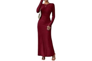 MITILLY Fall Dress for Women 2025 Long Sleeve Maxi Dress Formal Crew Neck Bodycon Ruched Cocktail Party Dresses