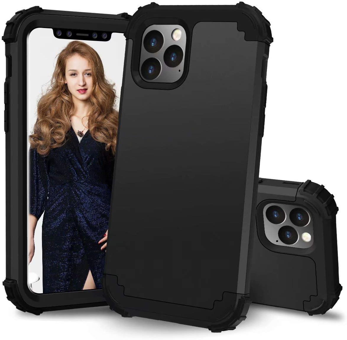 Folice iPhone 11 Pro Case, Three Layer Hybrid Heavy Duty Sturdy Armor Shockproof Full Body Protective Cover Case for Apple iPhone 11 Pro (All Black)