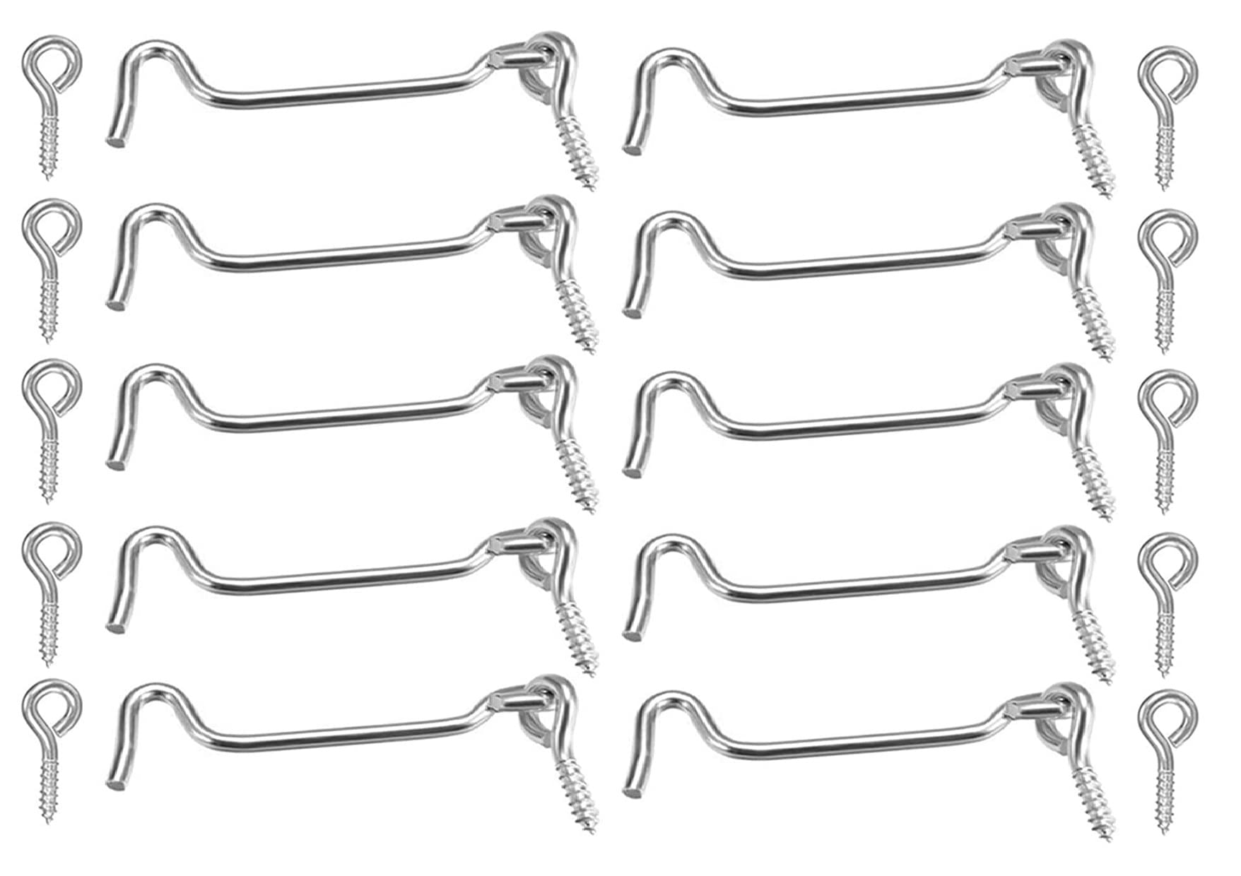 TERF® High Quality Cabin Hook and Eye Zinc 100mm (4 inch) Gate Door Lock Latch Hook Eye for Window Slide Barn Bathroom Toilet Cabinet Cupboard Shed Gate Door Latch and Multi Purpose Use - Pack of 10