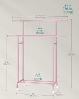 SONGMICS Double Clothes Rack on Wheels 83-120 cm Heavy Duty Pink HSR133R01 view 6